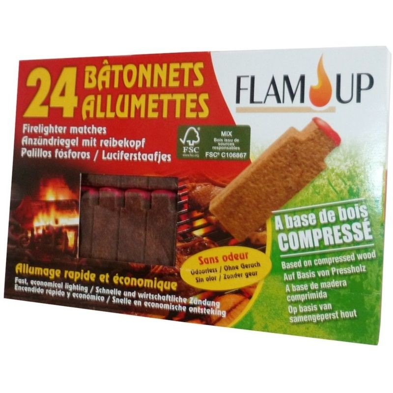 Allume feu bois compressé x24 bâtonnets allumettes Boutique en ligne - -0